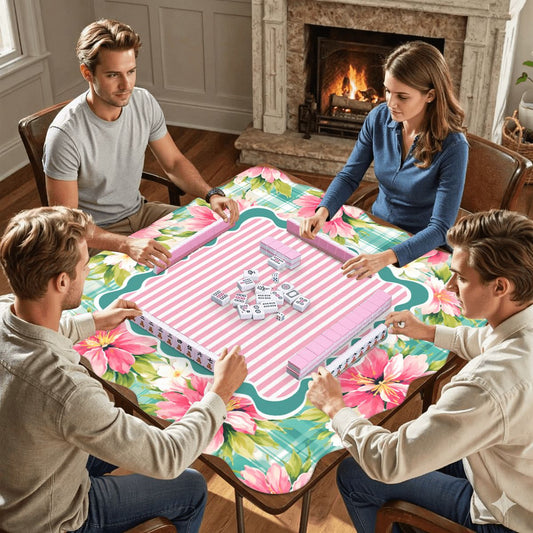 Coastal Hibiscus Plaid Mahjong Mat