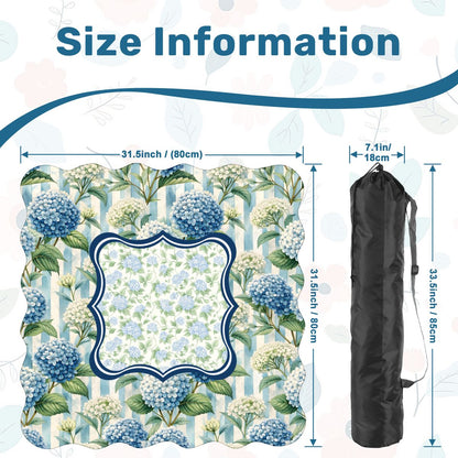 Blue Hydrangea Terrace mahjong mat size guide and carrying bag dimensions