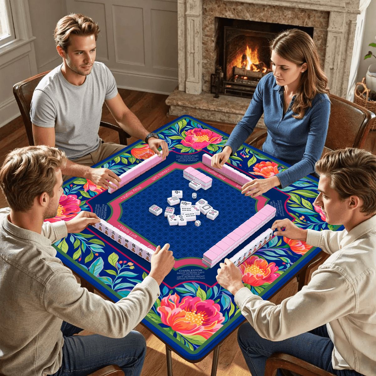 Grandmillennial Peony Mahjong Mat