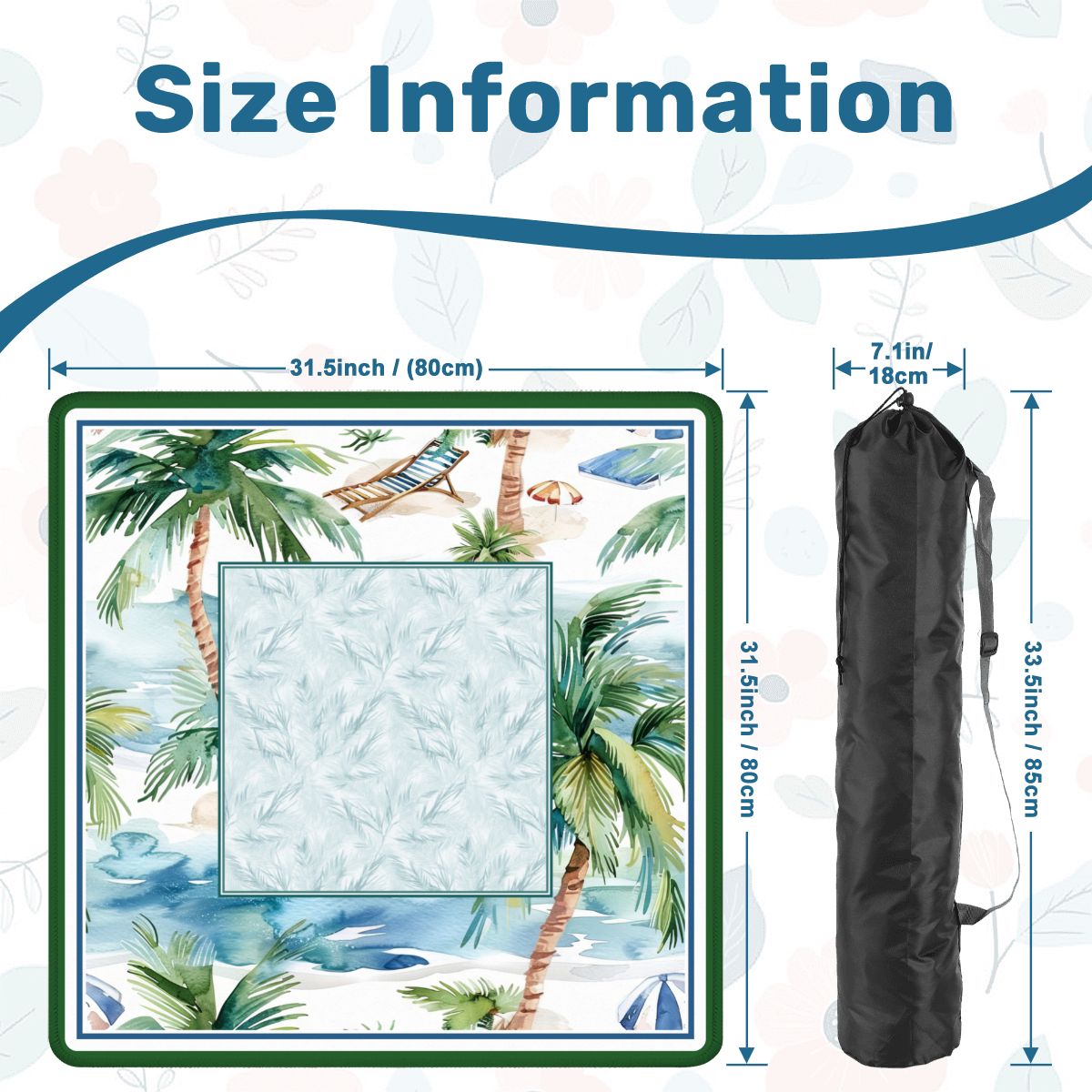 Palm Harbor Club mahjong mat size guide and carrying bag dimensions