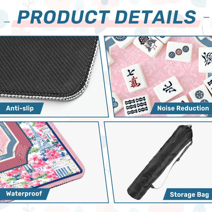 Paris Conservatory mahjong mat product details showing anti slip base fabric surface and storage bag
