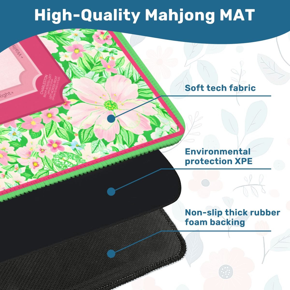 Palm Beach Blossom mahjong mat soft surface and non slip backing detail