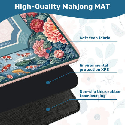 Peony Pagoda Garden neoprene mahjong mat soft surface and non slip backing detail