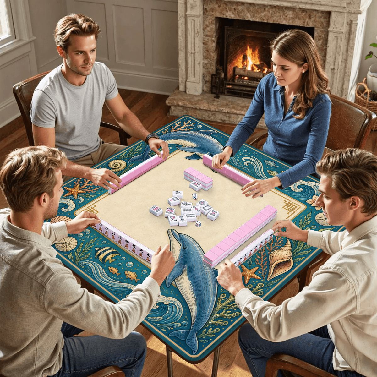 Azure Dolphin Cove Mahjong Mat