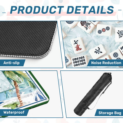 Palm Harbor Club mahjong mat product details showing anti slip base fabric surface and storage bag