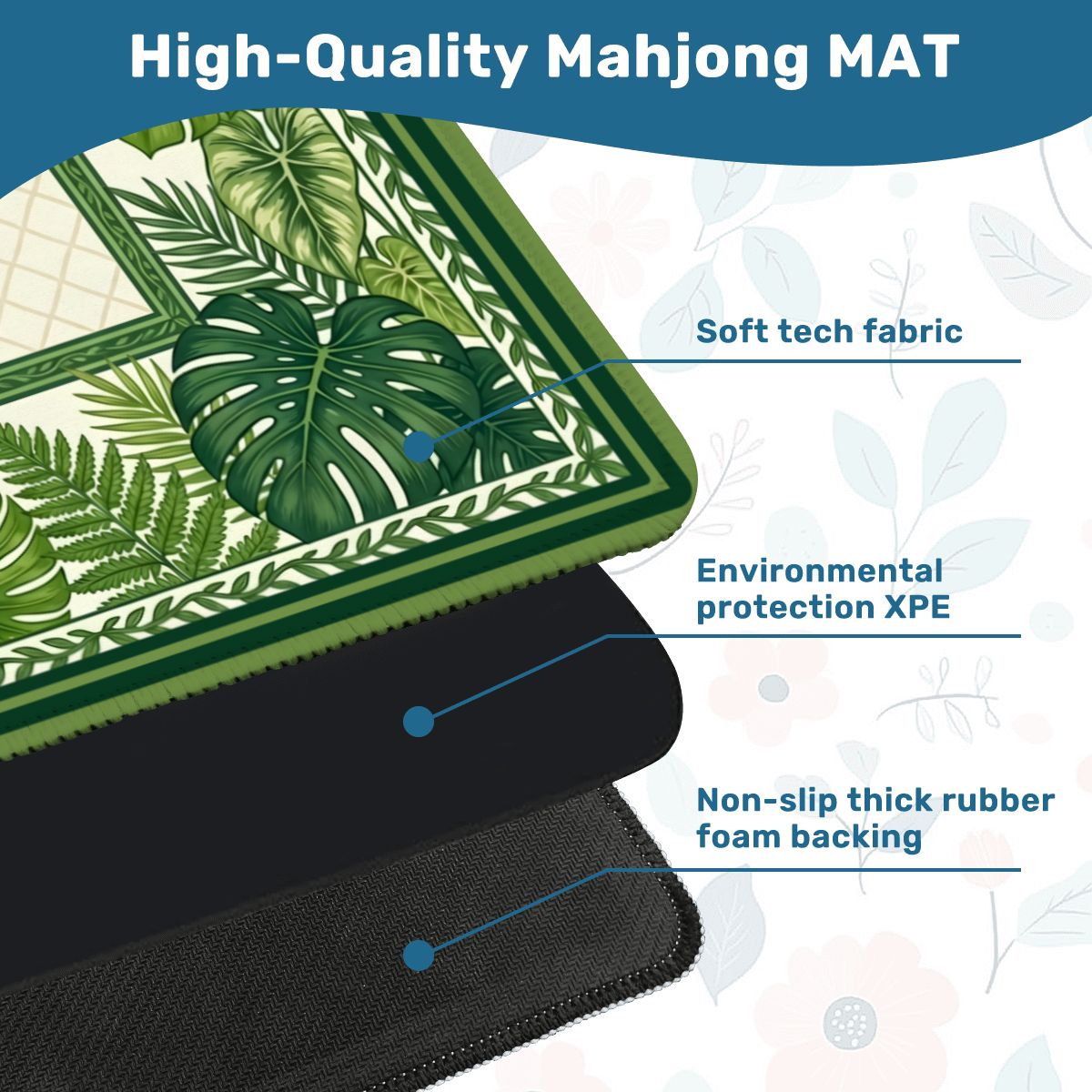 Palm Garden neoprene mahjong mat soft surface and non slip backing detail