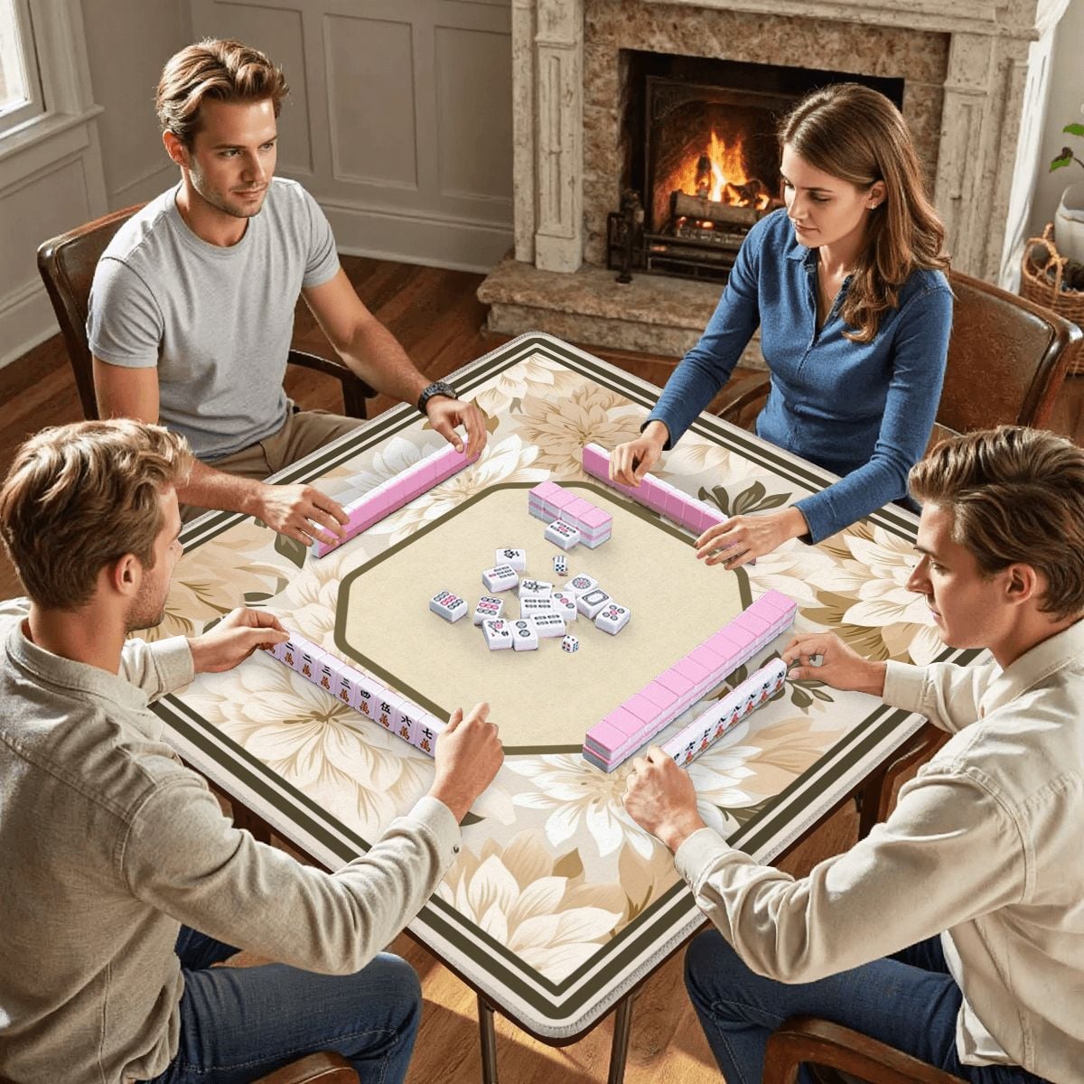 Linen Blossom Mahjong Mat