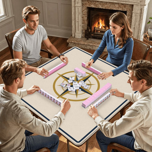 Northpoint Club mahjong mat with players sitting around table during mahjong game