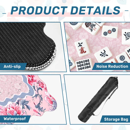 Blush Manor mahjong mat product details showing anti slip base microfiber surface and storage bag