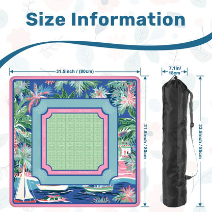 Indigo Marina mahjong mat size guide and carrying bag dimensions