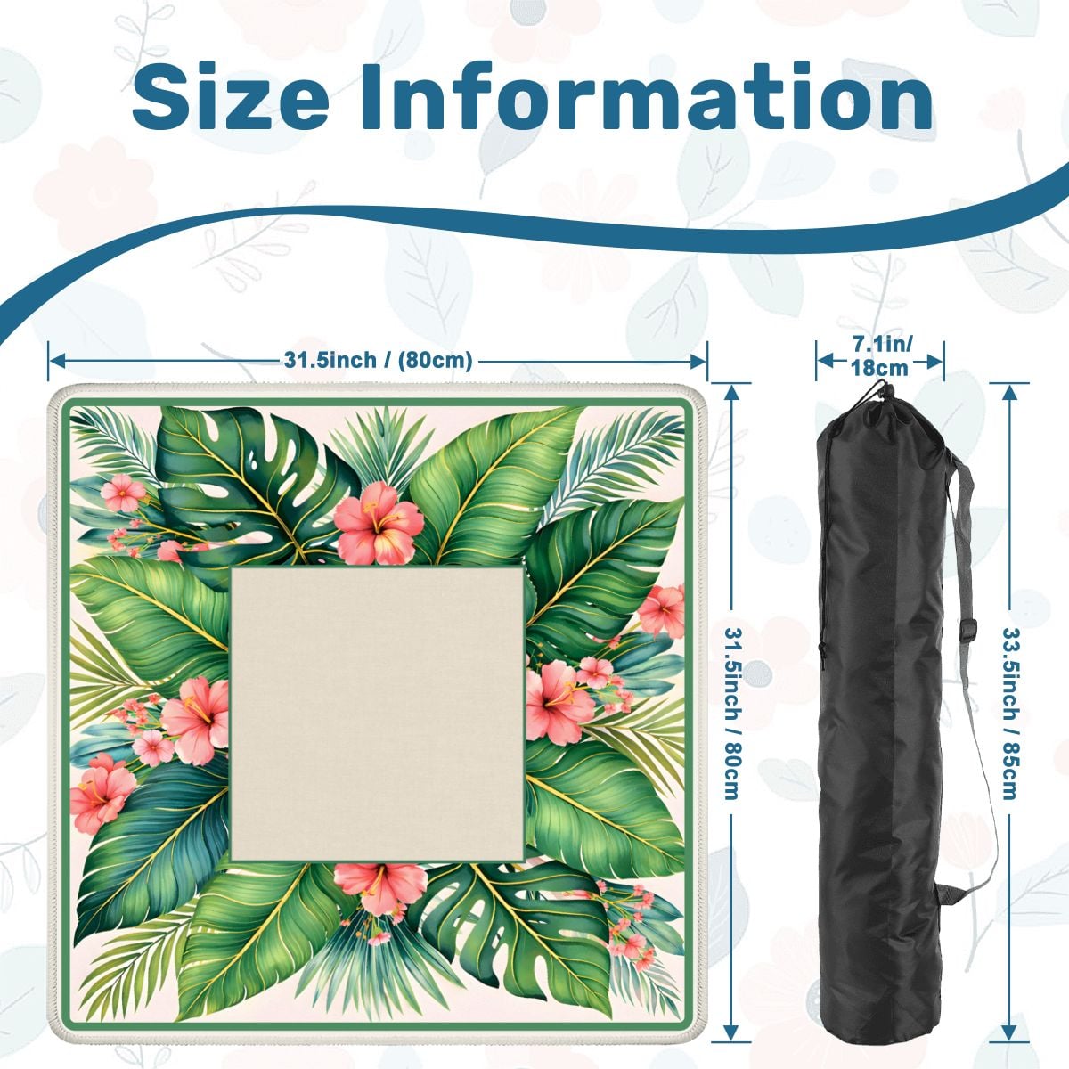 Hibiscus Palm Club mahjong mat size guide and carrying bag dimensions