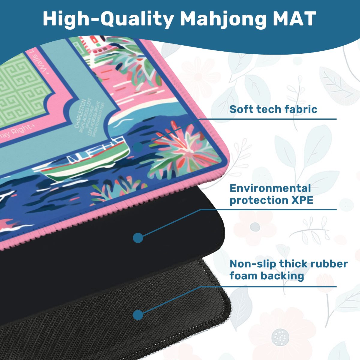 Indigo Marina neoprene mahjong mat soft surface and non slip backing detail