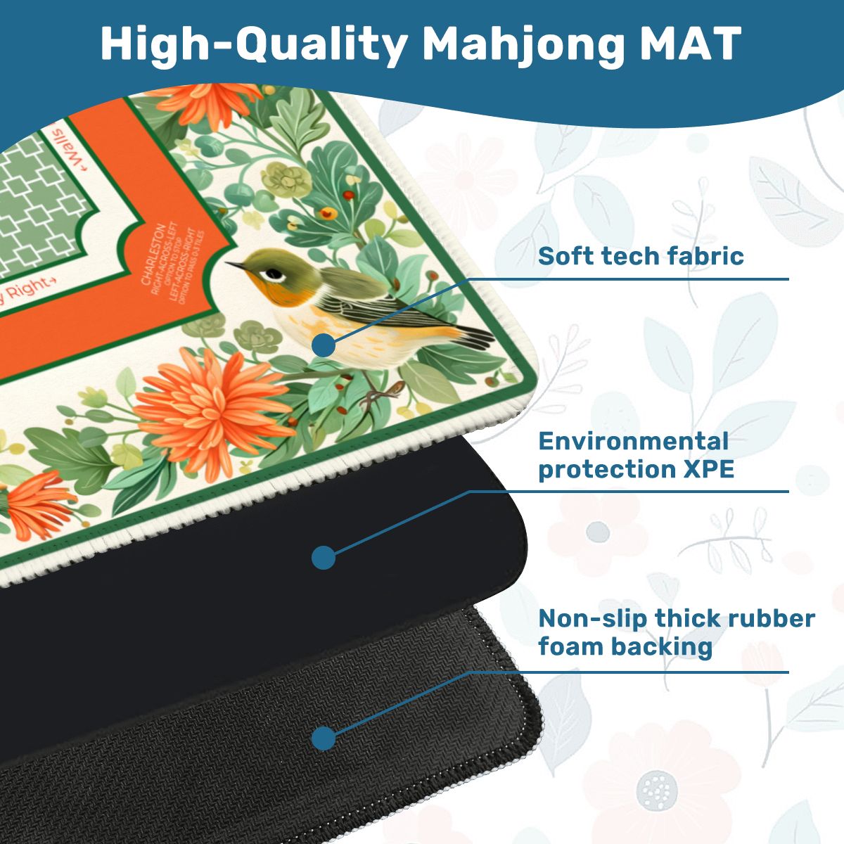 Garden Aviary neoprene mahjong mat soft surface and non slip backing detail