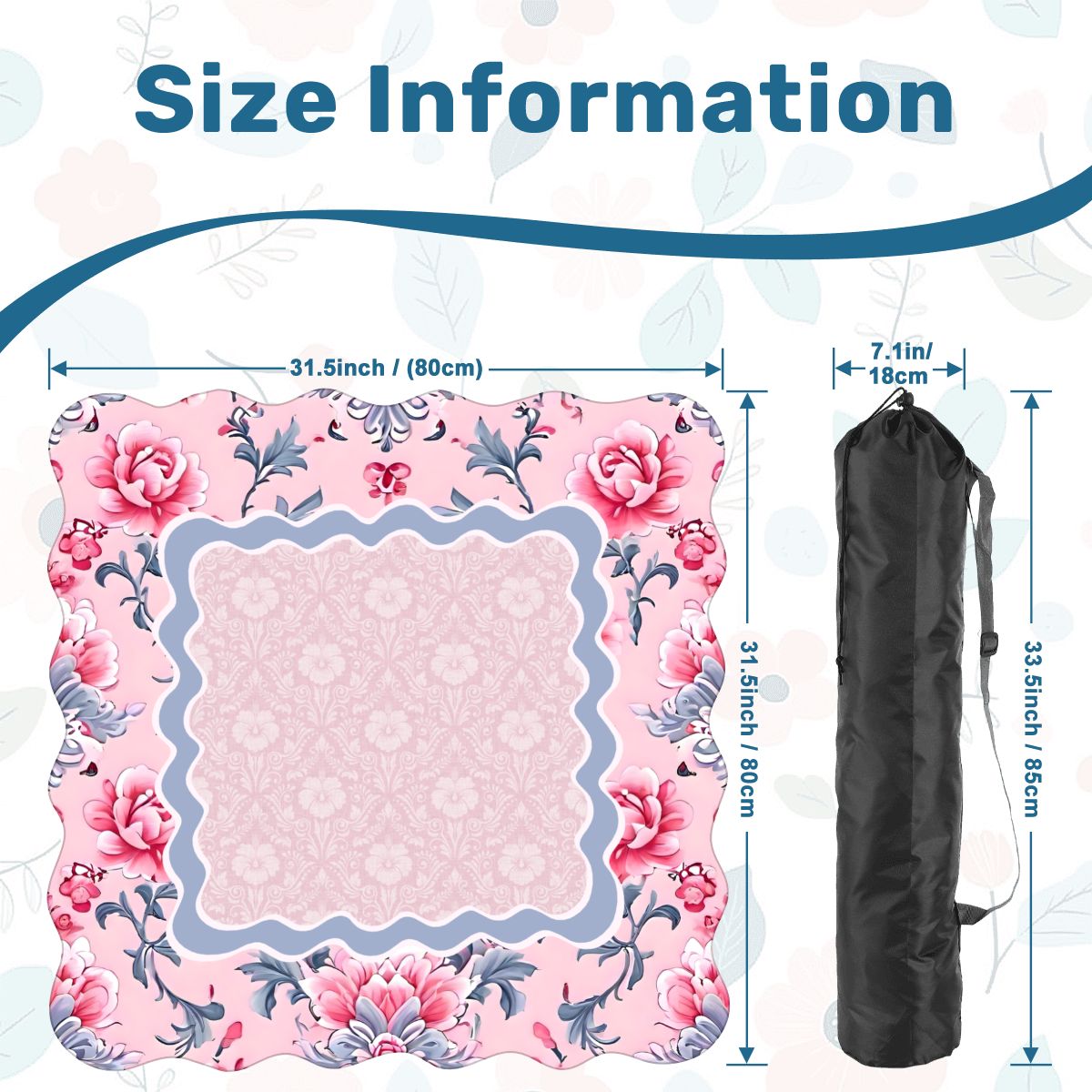 Blush Manor mahjong mat size guide and carrying bag dimensions