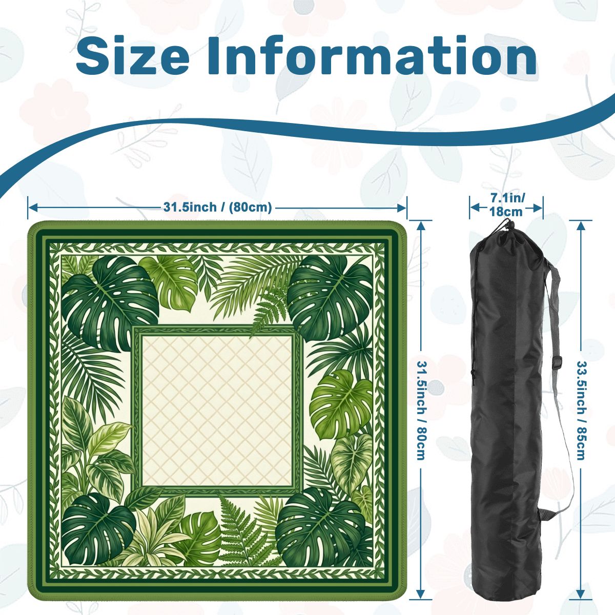 Palm Garden mahjong mat size guide and carrying bag dimensions