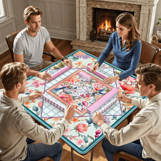 Coral Songbird Garden Mahjong Mat