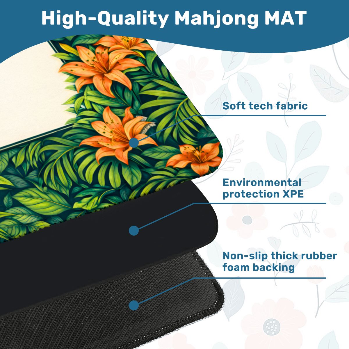Verdant Bengal neoprene mahjong mat soft surface and non slip backing detail