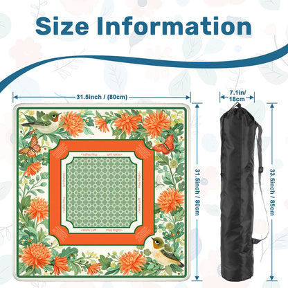 Garden Aviary mahjong mat size guide and carrying bag dimensions