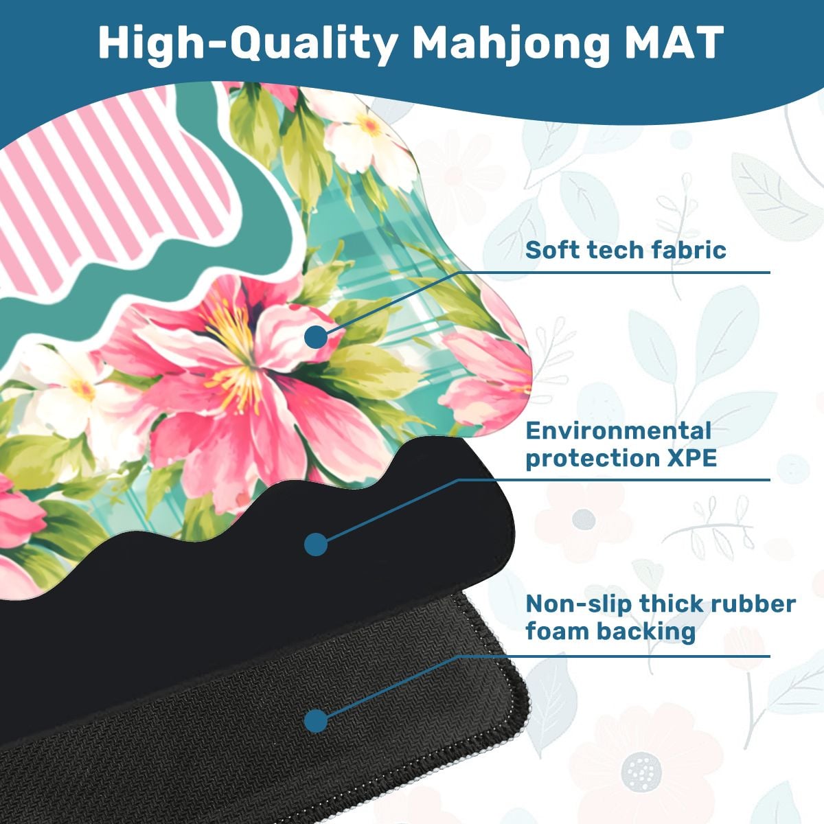Coastal Hibiscus Plaid mahjong mat soft surface and non slip backing detail
