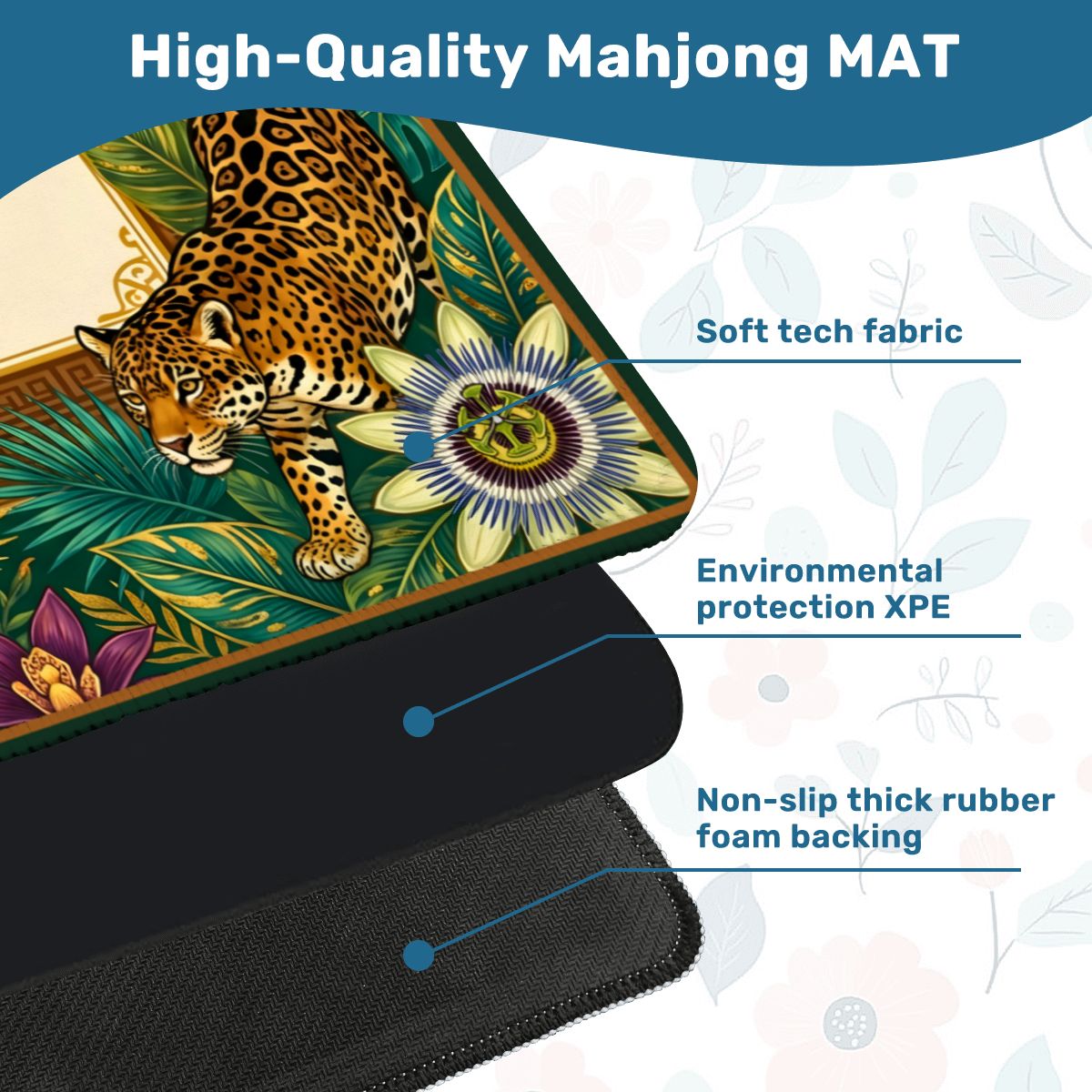 Jaguar Royale neoprene mahjong mat soft surface and non slip backing detail