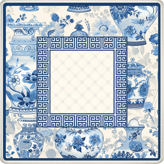 Blue Porcelain Estate mahjong mat with classic blue porcelain botanical pattern