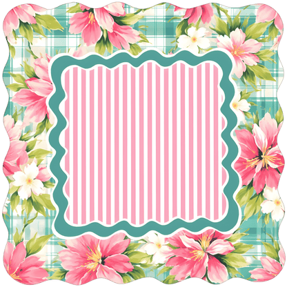 Coastal Hibiscus Plaid mahjong mat flat lay showing the full design