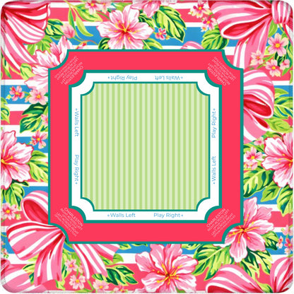 Hibiscus Ribbon mahjong mat flat lay showing the full design
