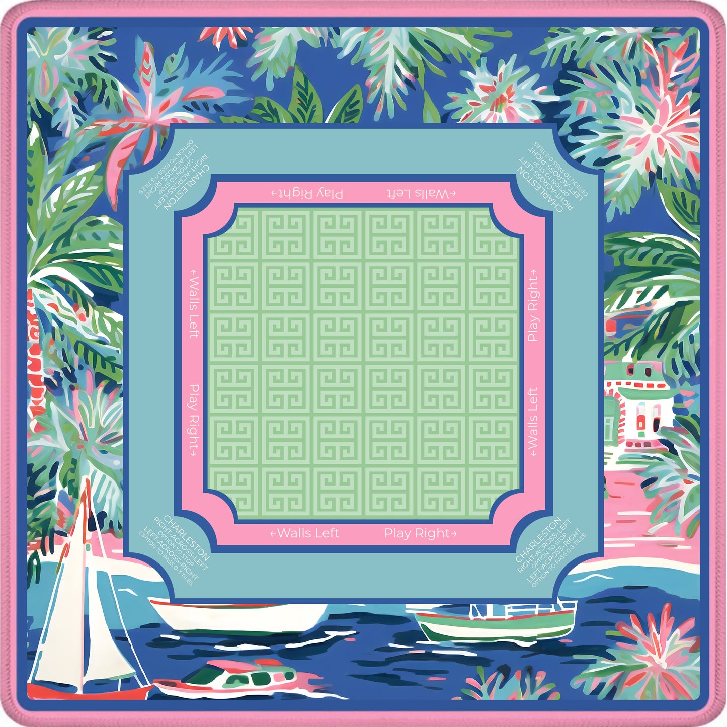 Indigo Marina mahjong mat with nautical boats and coastal marina design