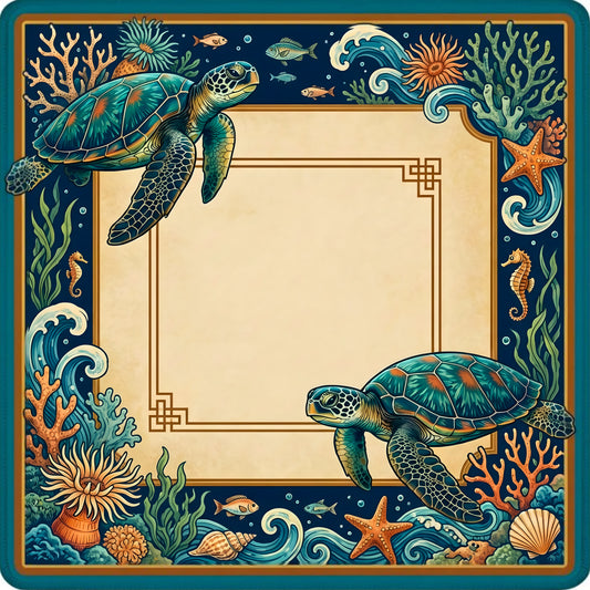 Indigo Reef mahjong mat with sea turtle reef and ocean coastal design