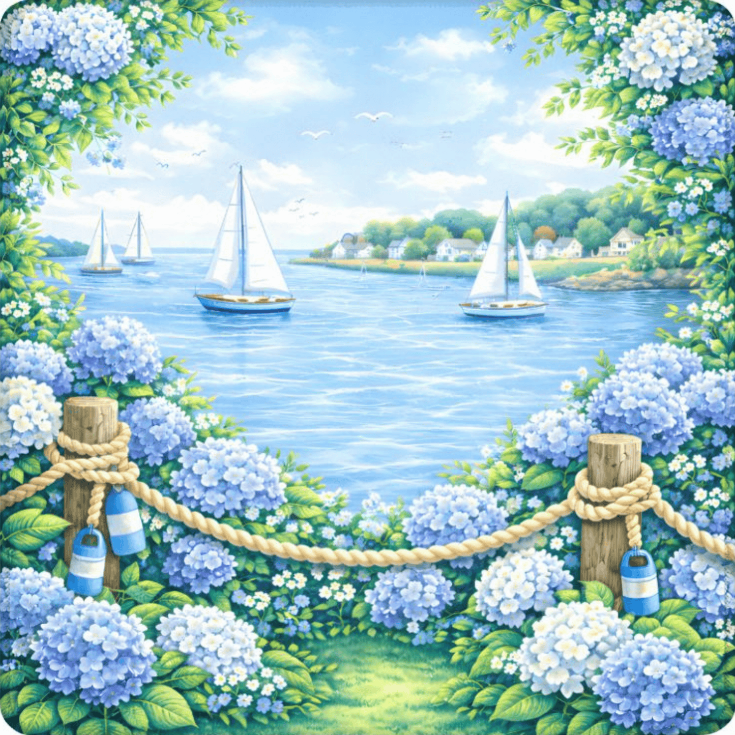 Nantucket Hydrangea Harbor Mahjong Mat