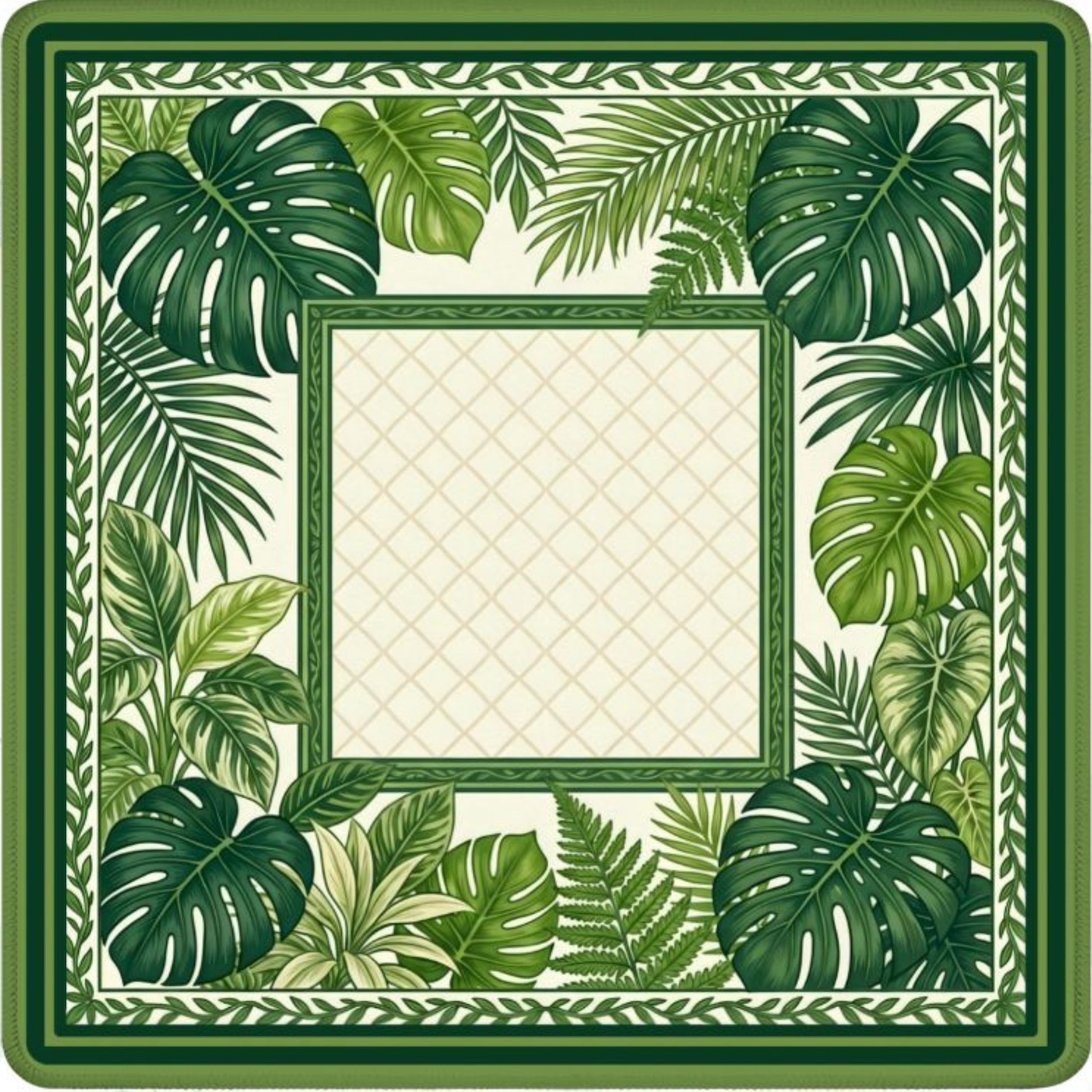 Palm Garden mahjong mat with tropical palm leaves and botanical border