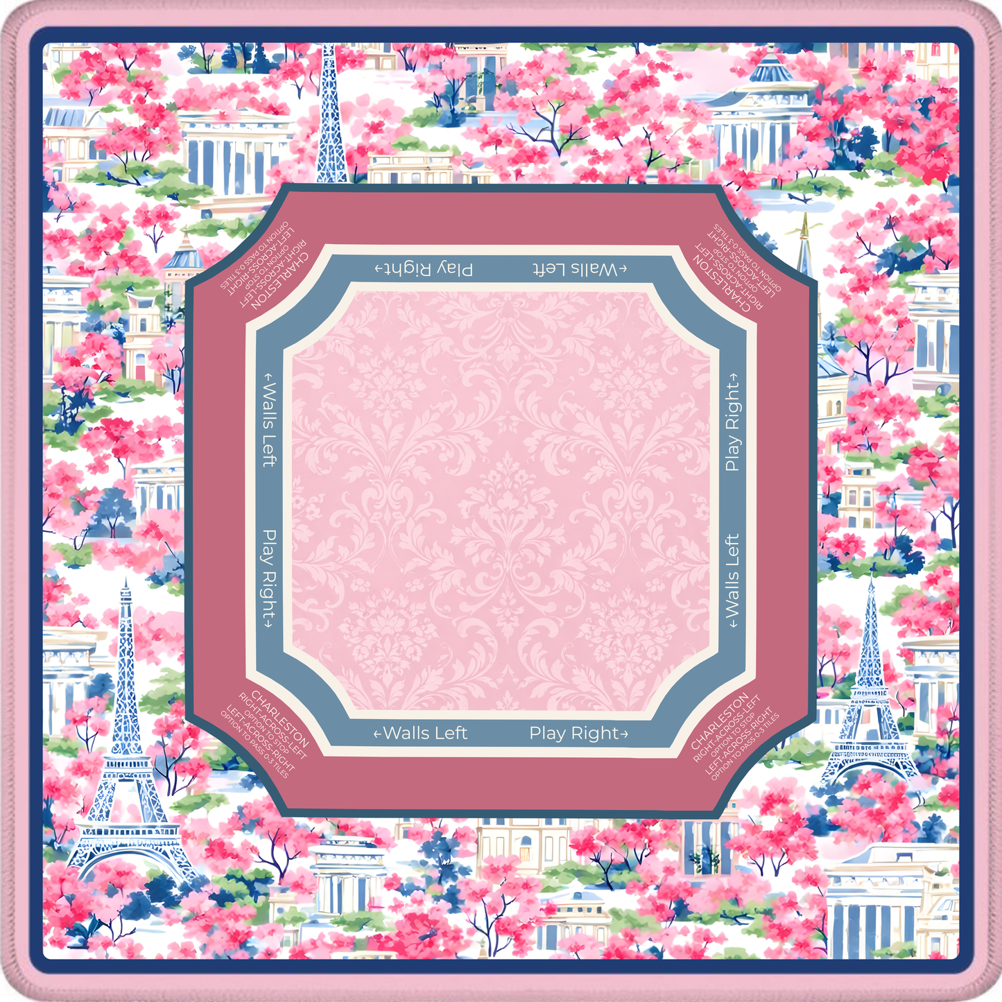 Paris Conservatory mahjong mat with Paris architecture and blooming cherry blossoms