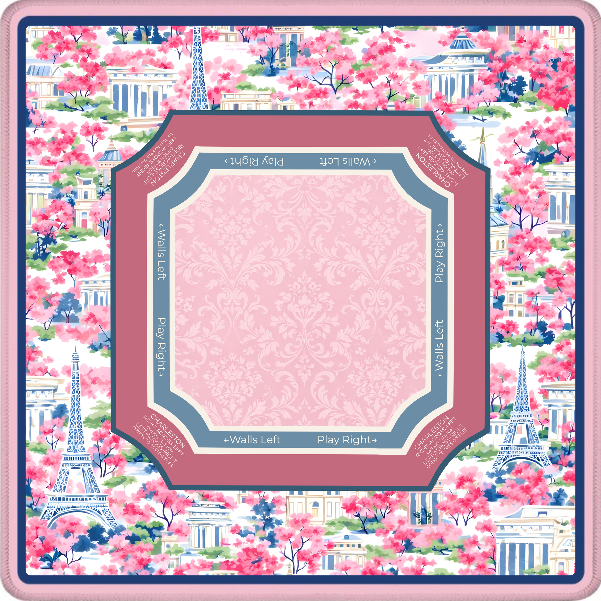 Paris Conservatory mahjong mat with Paris architecture and blooming cherry blossoms