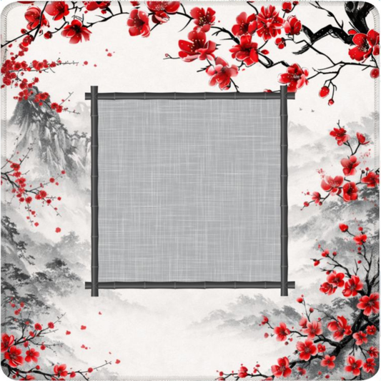 Scarlet Sakura mahjong mat with cherry blossoms and soft pink floral design