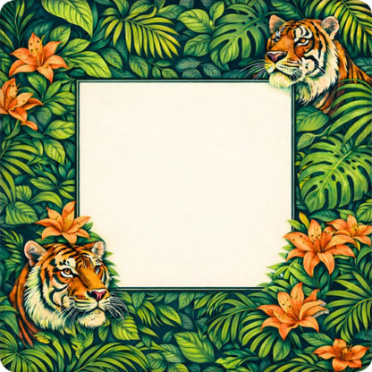 Verdant Bengal mahjong mat with tiger illustration and tropical foliage