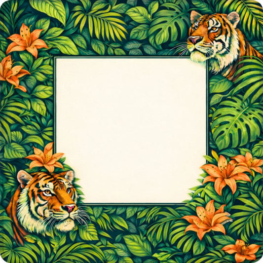 Verdant Bengal mahjong mat with tiger illustration and tropical foliage