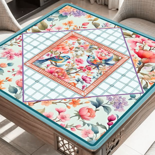 Coral Songbird Garden Mahjong Mat