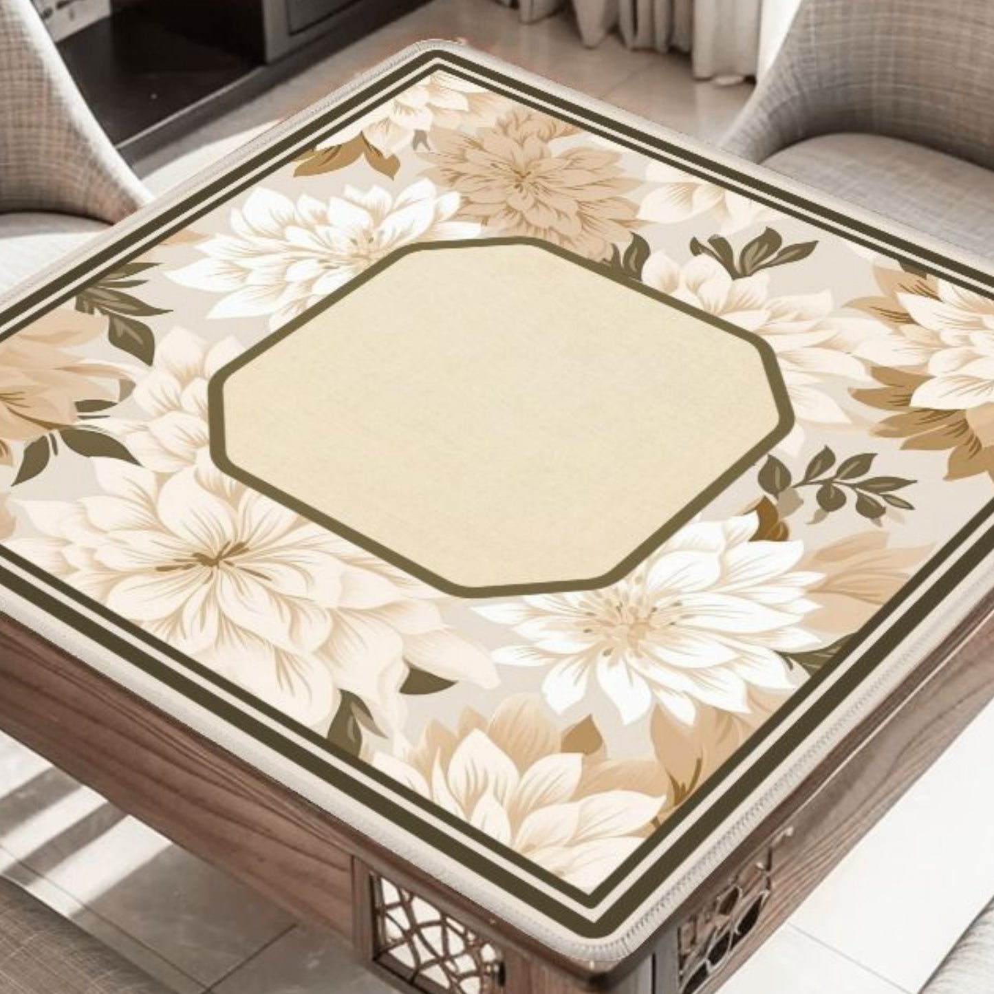 Linen Blossom Mahjong Mat
